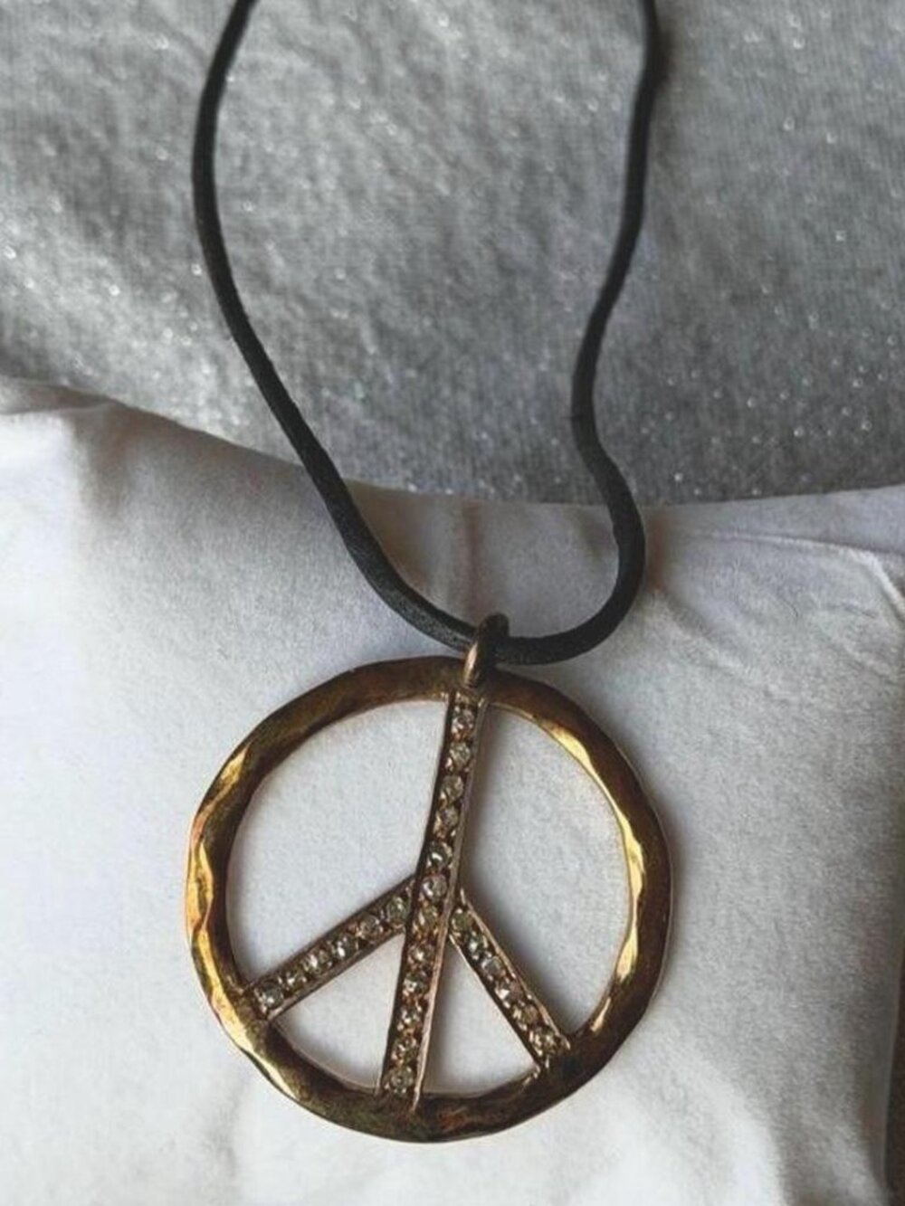 Chan Luu Gold Rhinestone-Encrusted Peace Symbol Necklace